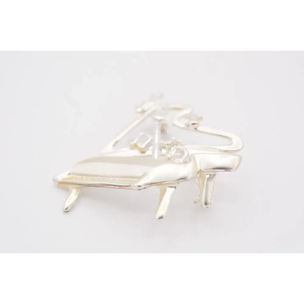 Danecraft Vintage Piano Pin Brooch Brushed Silver Musical Signed NOS 80s BinA15